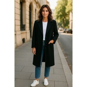 "ANNE KLEIN" Blk Elegant Trench Coat SZ 10 W Belt Cashmere & Wool Blend Money‎